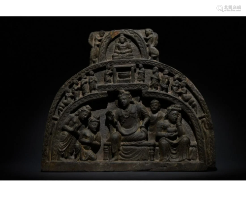 GANDHARA SCHIST STONE PANEL WITH BUDDHA AND HIS