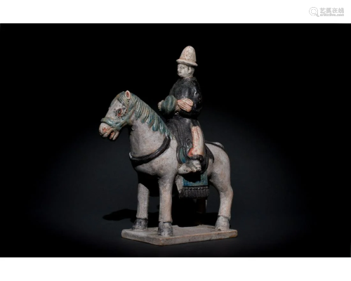 CHINESE MING DYNASTY HORSE AND RIDER FIGURE