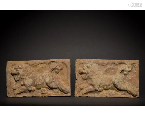 PAIR OF CHINESE SONG DYNASTY TERRACOTTA BRICKS WITH