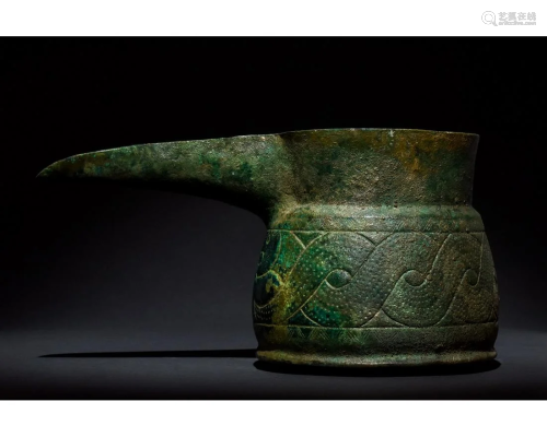WESTERN ASIATIC BRONZE SPOUTED VESSEL WITH SERPENTS