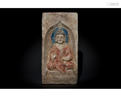 CHINESE NORTHER WEI PAINTED TERRACOTTA BRICK