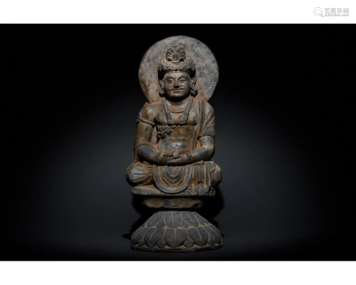GANDHARA GREY SHIST STONE OF BUDDHA ON A LOTUS BA…