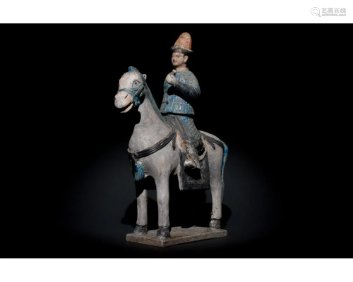 CHINESE MING DYNATY HORSE AND RIDER FIGURE