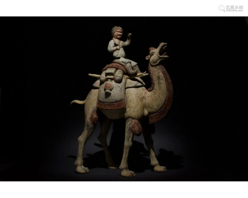 LARGE CHINESE TANG DYNASTY CAMEL AND RIDER - TL TES…
