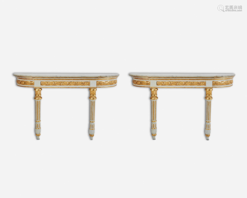 A pair of Louis XVI-style carved giltwood demi lune