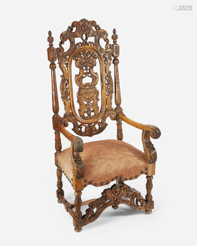 A Baroque-style carved wood hall chair