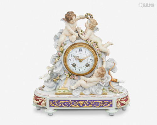 A Japy Freres figural porcelain mantle clock