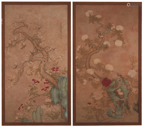 A pair of Early 20th Century Chinese painted panels