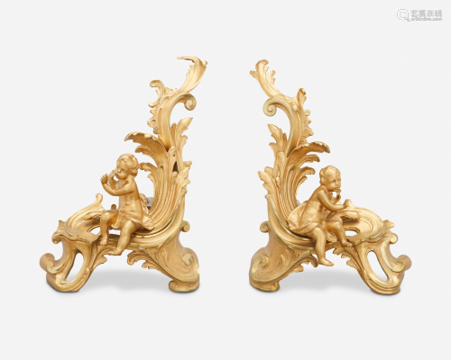 A pair of Louis XVI-style gilt-bronze figural chenets