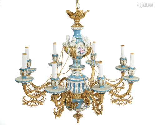 A Sevres-style gilt-bronze chandelier
