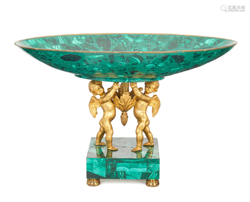 A Neoclassical-style gilt-bronze and malachite compote