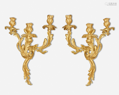 A pair of French Louis XV-style gilt-bronze wall