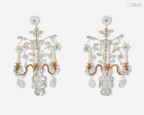 A pair of gilt-bronze and rock crystal sconces