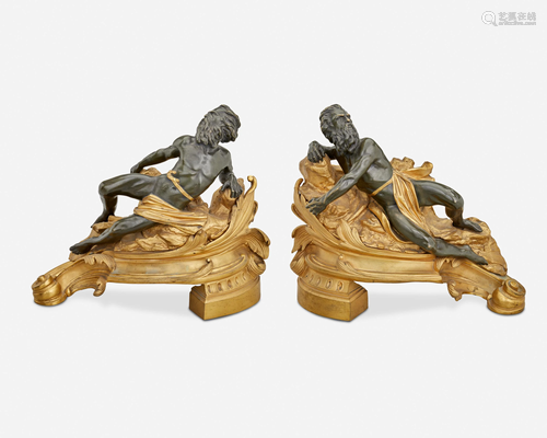 A pair of Theodore Millet bronze figural chenets