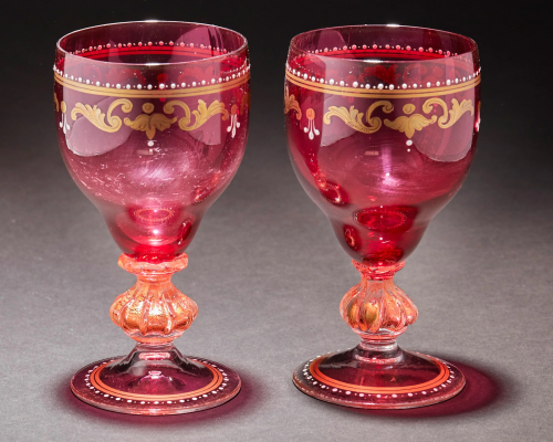 Fourteen Italian Venetian Murano glass goblets
