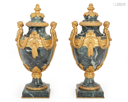 A pair of French Louis XVI-style gilt-bronze and marble