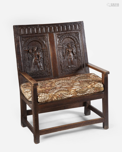 A Continental carved wood hall bench