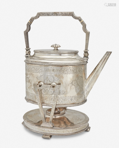 An English sterling silver tilting kettle