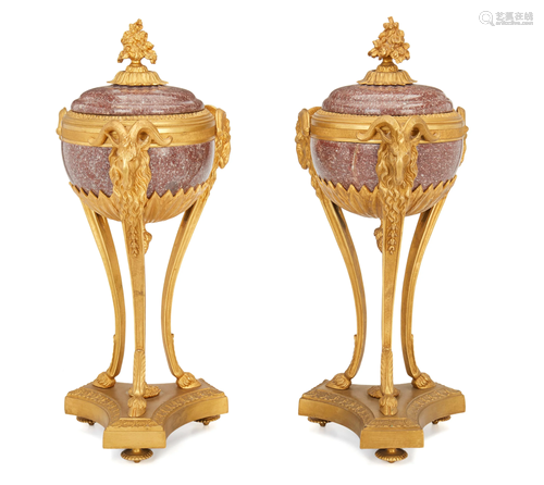 A pair of Louis XVI-style gilt-bronze and marble