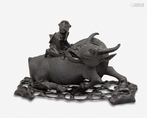 A Chinese carved wood water buffalo