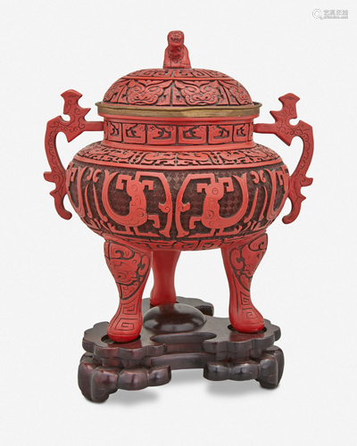 A Chinese carved cinnabar censer