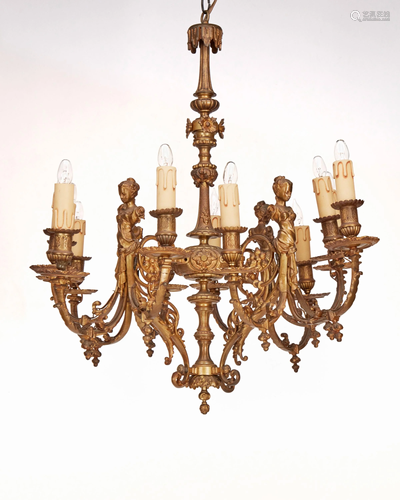 A gilt-bronze figural chandelier