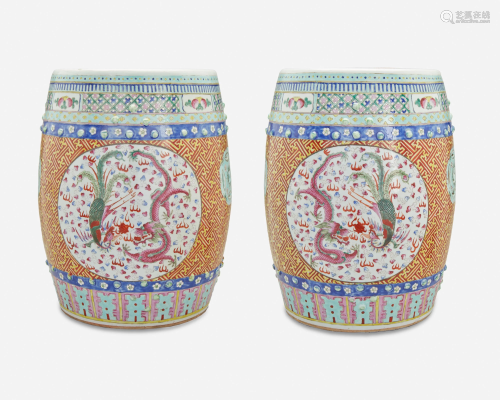 A pair of Chinese Famille Rose-style porcelain garden