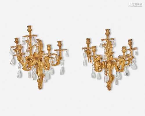 A pair of French Louis XV-style gilt-bronze wall