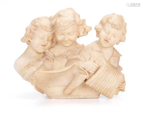 An Italian carved marble figural group bust