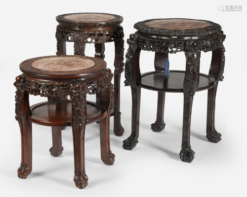 Three Chinese carved hardwood occasional tables