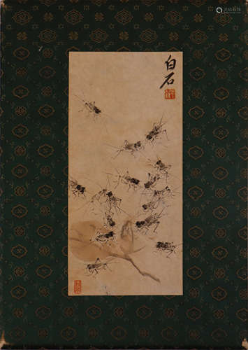 齐白石（唐云题）蟋蟀图（lot029-047为同一藏家）镜框