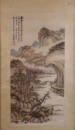 郑功耀青绿浅降山水（lot029-047为同一藏家）纸本立轴