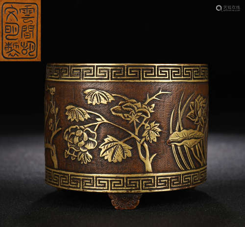 GILT BRONZE FLOWER PATTERN CENSER