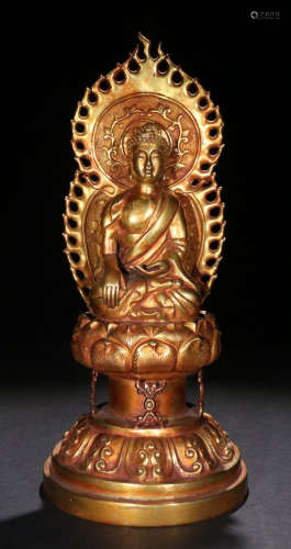 GILT BRONZE CAST SAKYAMUNI BUDDHA STATUE