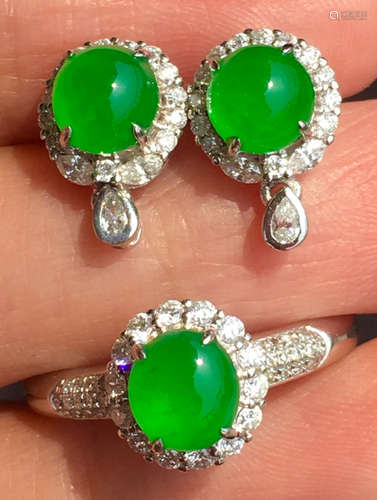 ICY GREEN JADEITE RING&EARRING