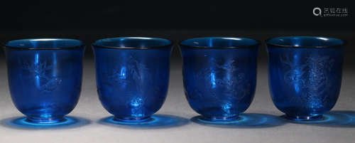 GLASS CARVED CUP SET