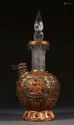 CRYSTAL WITH GILT SILVER VASE