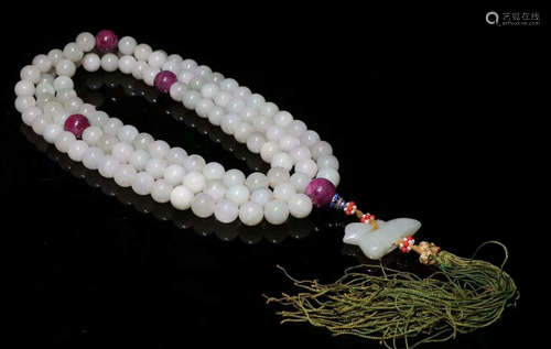 HETIAN JADE NECKLACE WITH 108 BEADS