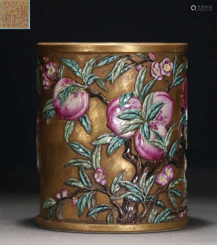 GUANYAO FAMILLE ROSE GLAZE BRUSH POT