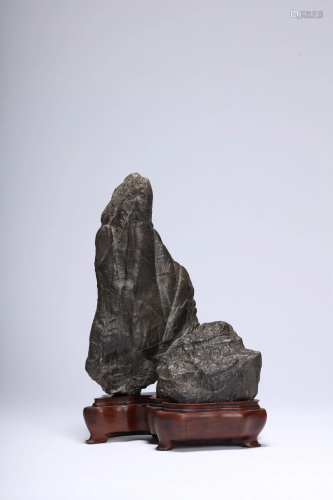 A Lingbi Stone on Huanghuali Base