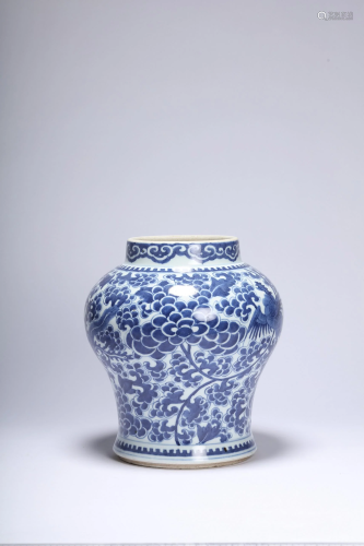 A Blue and White Phoenix and Peony General Jar