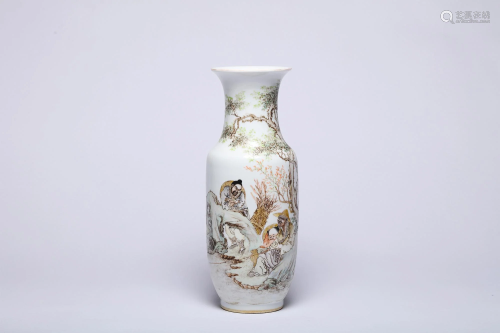 A Storied Qianjiangcai Famille Rose Vase