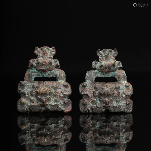 A Pair of Bronze Beast Decorations
