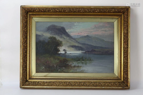 An Oil on Canvas of Montain Lake by David Motley