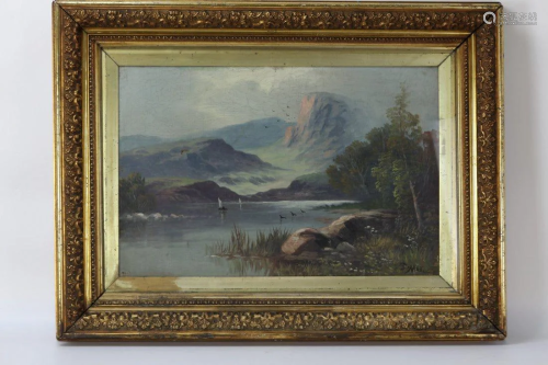 An Oil on Canvas of Mountain Lake by David Motley