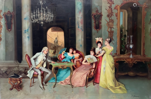 An Oil on Canvas of a Game of Courtship by Richardson