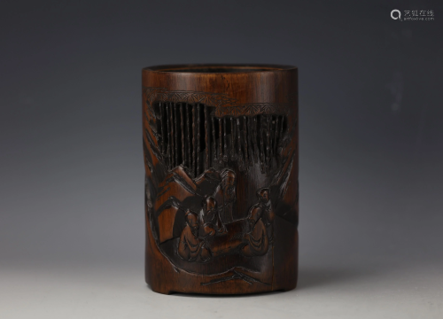A Chinese Carved Storied Bamboo Brushpot Bitong