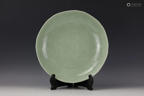A Chinese Celadon Glazed Lobed Charger