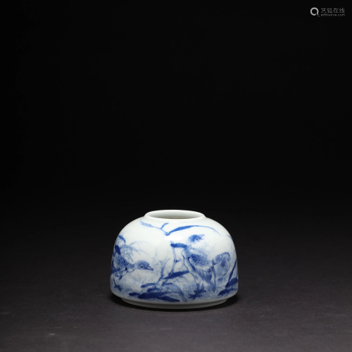 A Blue and White Pond and Goose Water ZUN Pot
