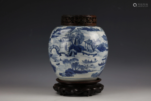 A Fine Blue and White Ginger Porcelain Pot with Carved